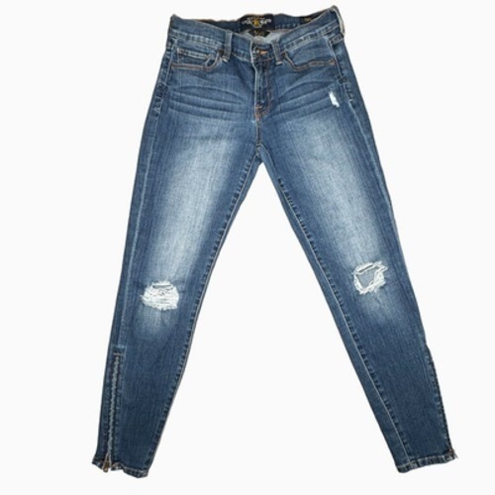 Vtg Lucky Brand Sofia Skinny Jeans Womens 4/27 Blue Ankle Zip Distressed Denim‎